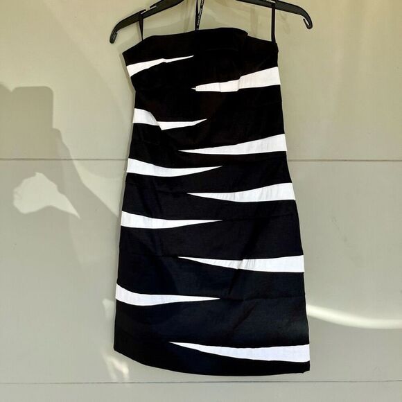Y2K Jessica McClintock Strapless Zebra Stripe Bodycon Cocktail Dress, SZ M - Picture 2 of 13